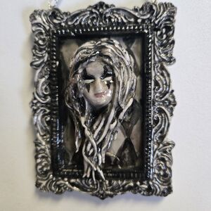 OOAK Creepy Oddity Dark Art Sculpt White Eyed Evil Demonic Female Ornament